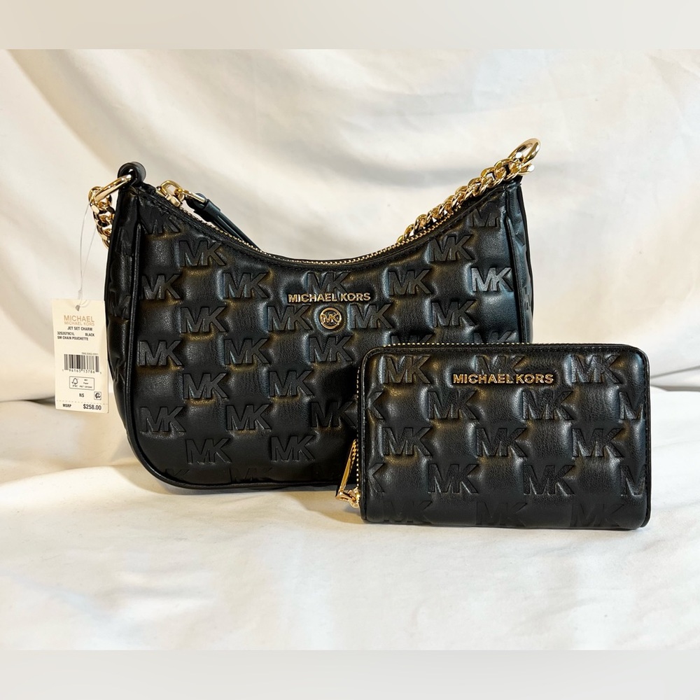 New Michael Kors Jet Set Charm Small Chain Pouchette Hand Bag & Wallet